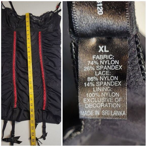 Frederick's of Hollywood Y2K Black Red Ruched Lace Chemise Mini Dress Garters - Picture 12 of 13